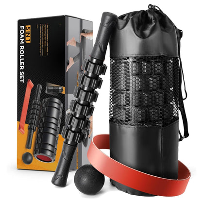 5-in-1 Foam Roller Set – Roller, Ball, Band, Stick & Yoga Strap for Stretching, Mobility & Fitness Recovery