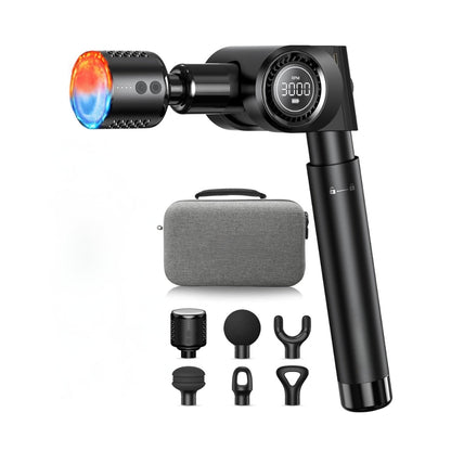 Deep Tissue Percussion Massage Device with Hot & Cold Therapy – Foldable Long-Handle 32-Speed Body Massager