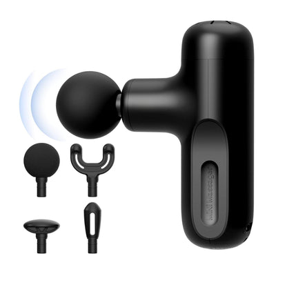 Mini Deep Tissue Massage Device – Portable Travel-Sized Percussion Massager with 4 Heads & 5 Speed Settings
