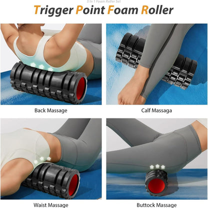5-in-1 Foam Roller Set – Roller, Ball, Band, Stick & Yoga Strap for Stretching, Mobility & Fitness Recovery