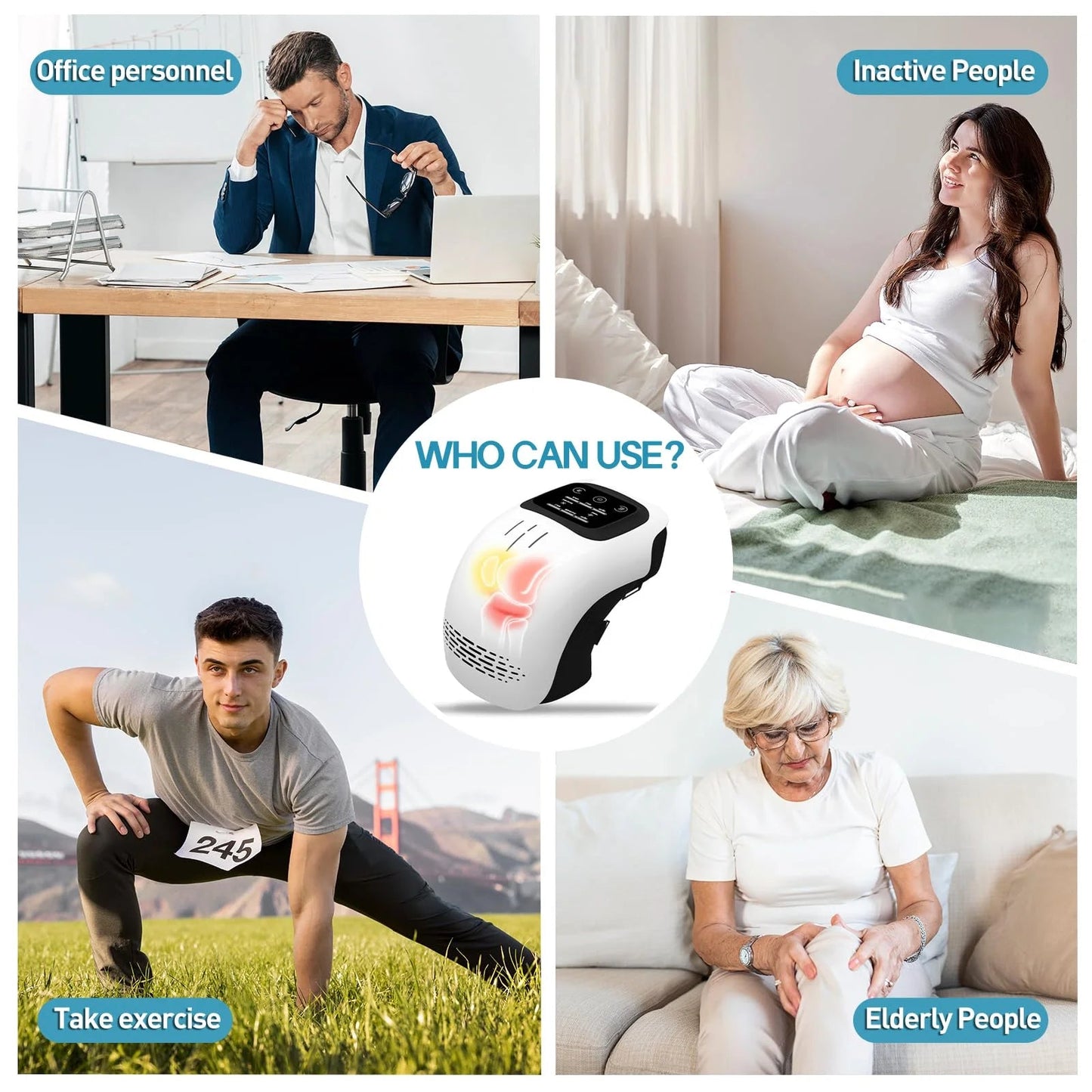 Cordless Joint Massager – Adjustable Heat, Vibration & Red Light Support for Knee, Shoulder & Elbow Comfort