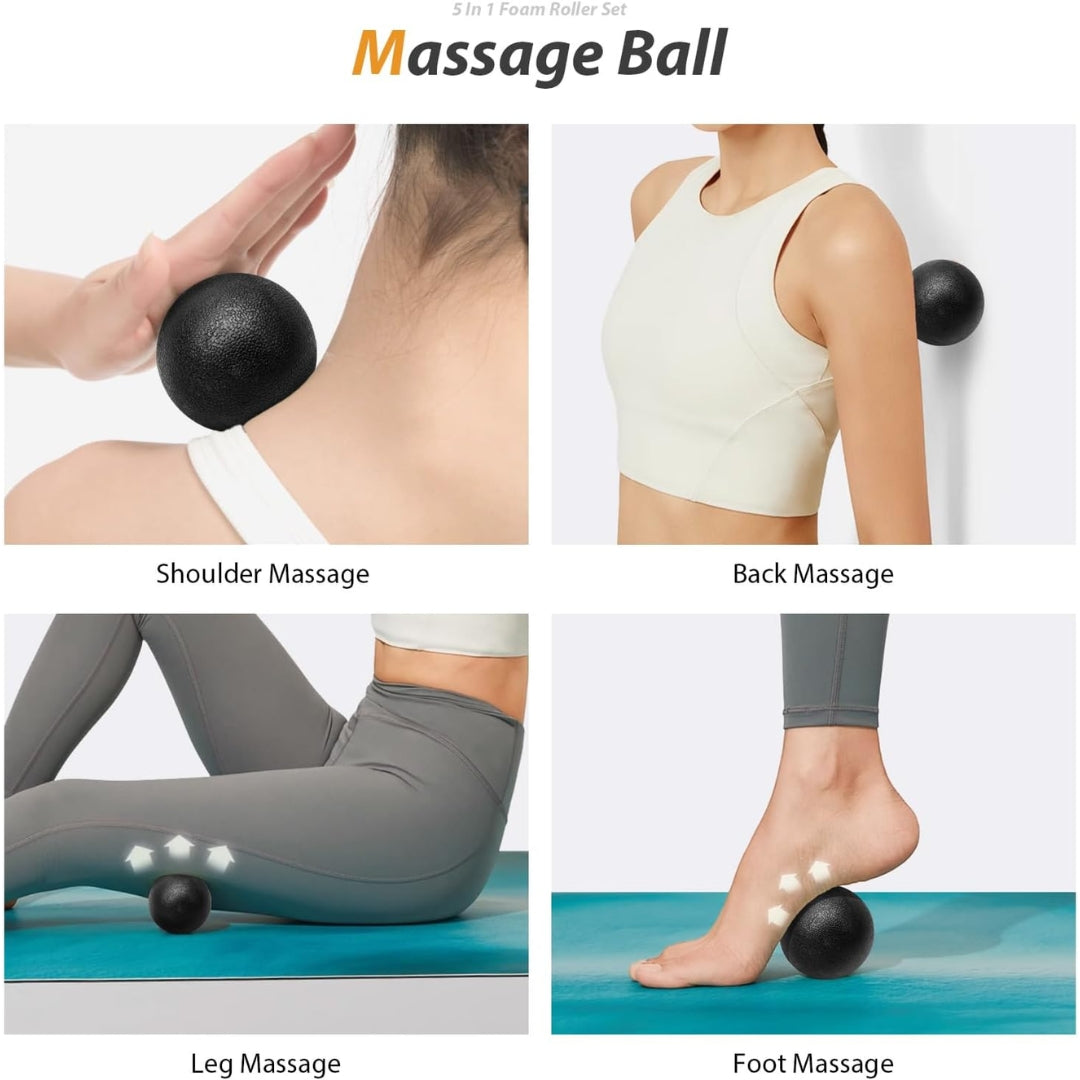 5-in-1 Foam Roller Set – Roller, Ball, Band, Stick & Yoga Strap for Stretching, Mobility & Fitness Recovery