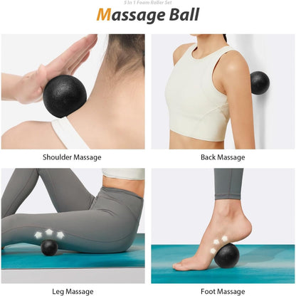 5-in-1 Foam Roller Set – Roller, Ball, Band, Stick & Yoga Strap for Stretching, Mobility & Fitness Recovery