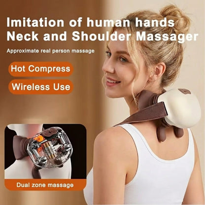 Bionic Neck & Shoulder Massager – Heated Wireless Kneading Device with Contoured Fit & 3-Level Modes