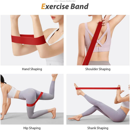 5-in-1 Foam Roller Set – Roller, Ball, Band, Stick & Yoga Strap for Stretching, Mobility & Fitness Recovery