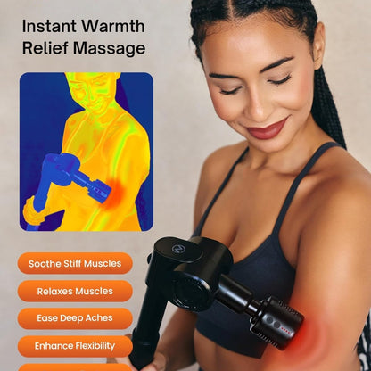 Deep Tissue Percussion Massage Device with Hot & Cold Therapy – Foldable Long-Handle 32-Speed Body Massager