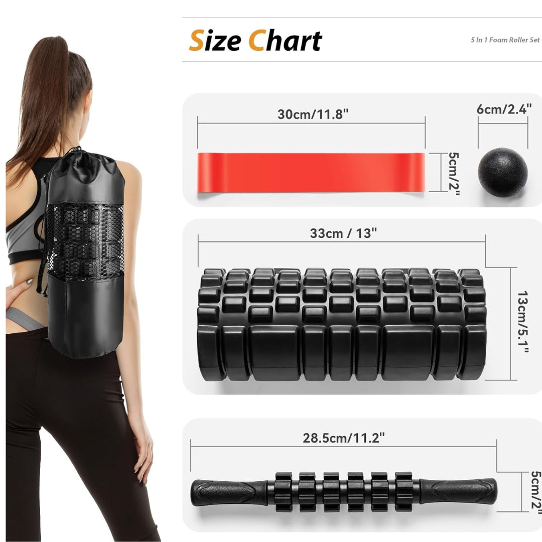 5-in-1 Foam Roller Set – Roller, Ball, Band, Stick & Yoga Strap for Stretching, Mobility & Fitness Recovery