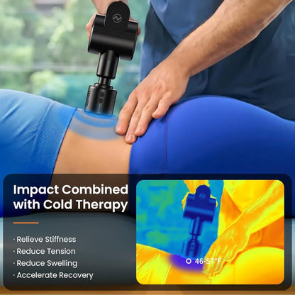 Deep Tissue Percussion Massage Device with Hot & Cold Therapy – Foldable Long-Handle 32-Speed Body Massager