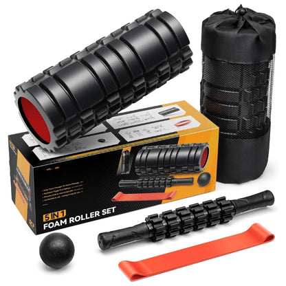 5-in-1 Foam Roller Set – Roller, Ball, Band, Stick & Yoga Strap for Stretching, Mobility & Fitness Recovery