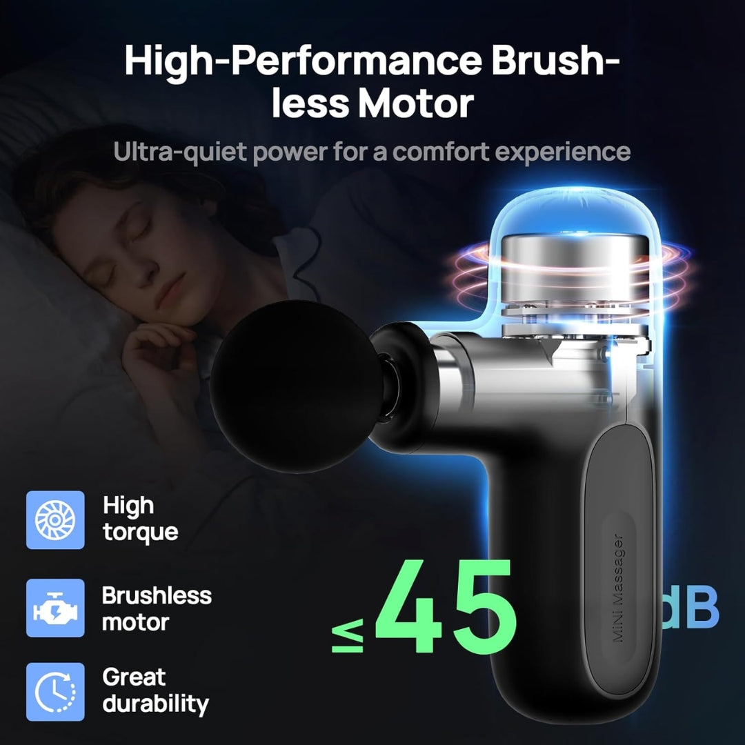 Mini Deep Tissue Massage Device – Portable Travel-Sized Percussion Massager with 4 Heads & 5 Speed Settings